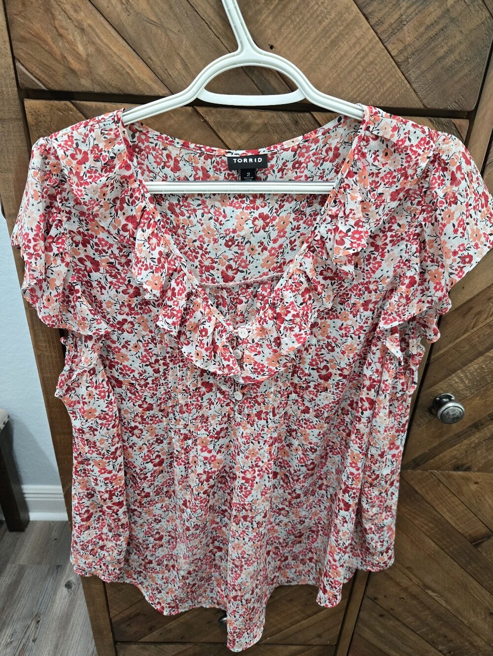 torrid Coral Pink Floral Ruffle Chiffon Sleeve Blouse